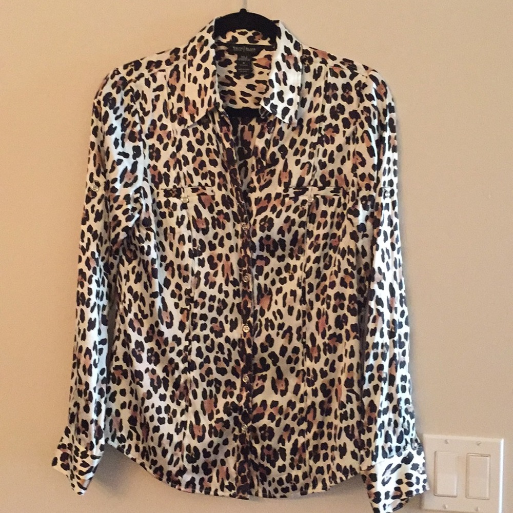 White House Black Market Stretch Leopard Blouse
